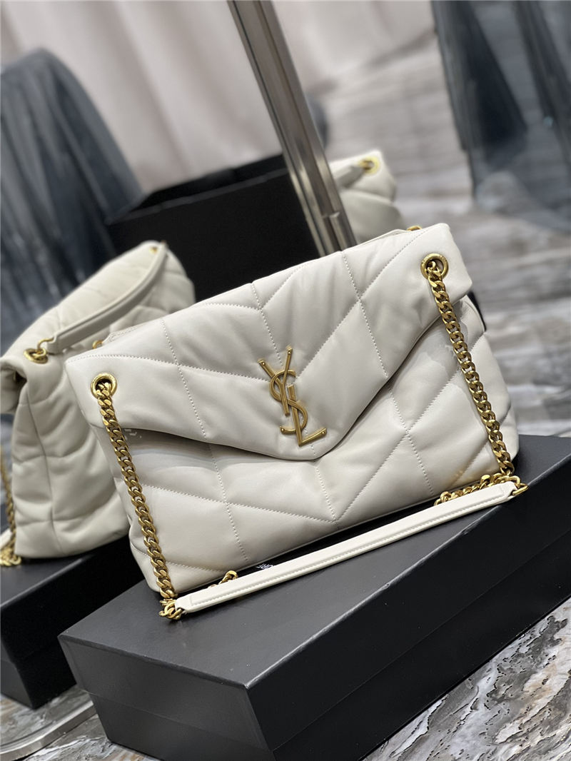 LOULOU PUFFER MEDIUM BAG IN QUILTED LAMBSKIN Gold-Tone White High