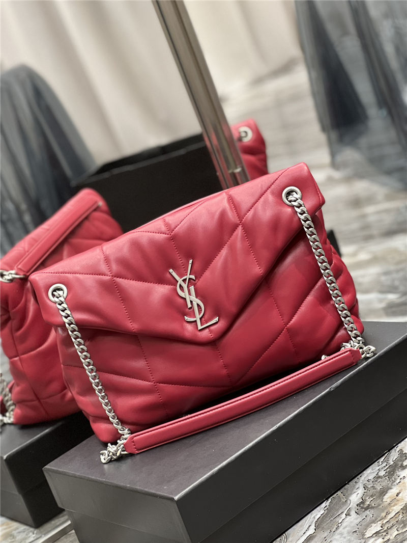 LOULOU PUFFER MEDIUM BAG IN QUILTED LAMBSKIN Silver-Tone Red High