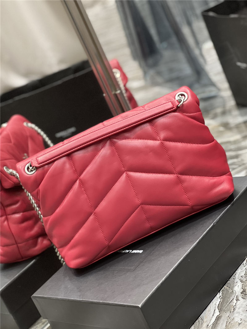 LOULOU PUFFER MEDIUM BAG IN QUILTED LAMBSKIN Silver-Tone Red High