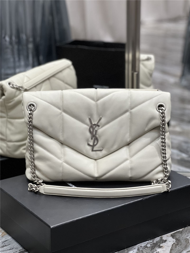 LOULOU PUFFER MEDIUM BAG IN QUILTED LAMBSKIN Silver-Tone White High