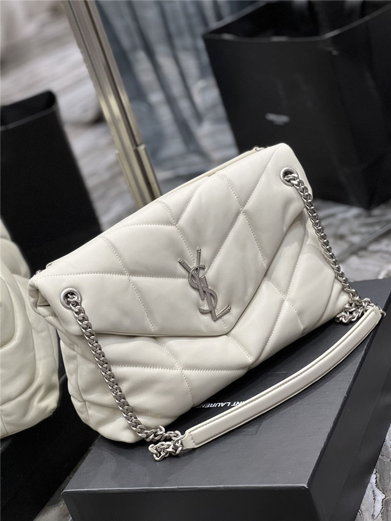 LOULOU PUFFER MEDIUM BAG IN QUILTED LAMBSKIN Silver-Tone White High