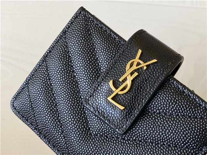 MONOGRAM BUSINESS CARD CASE IN GRAIN DE POUDRE EMBOSSED LEATHER Gold Metal High