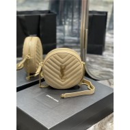 VINYLE ROUND CAMERA BAG IN CHEVRON-QUILTED GRAIN DE POUDRE EMBOSSED LEATHER Beige High