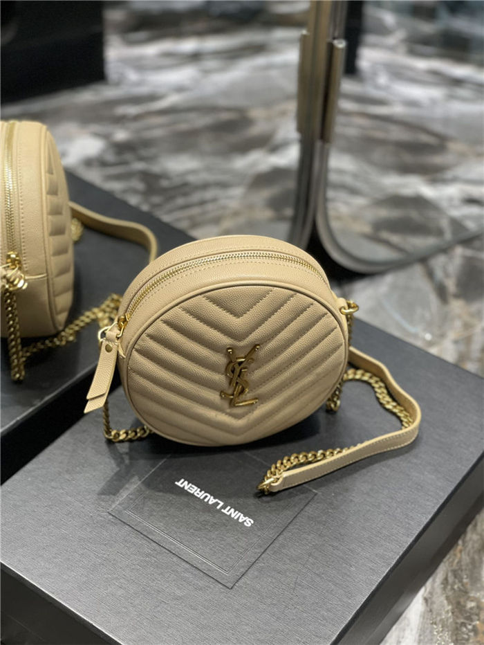 VINYLE ROUND CAMERA BAG IN CHEVRON-QUILTED GRAIN DE POUDRE EMBOSSED LEATHER Beige High