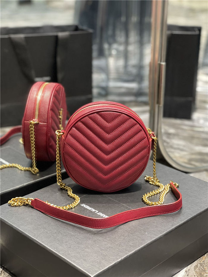 VINYLE ROUND CAMERA BAG IN CHEVRON-QUILTED GRAIN DE POUDRE EMBOSSED LEATHER Red High