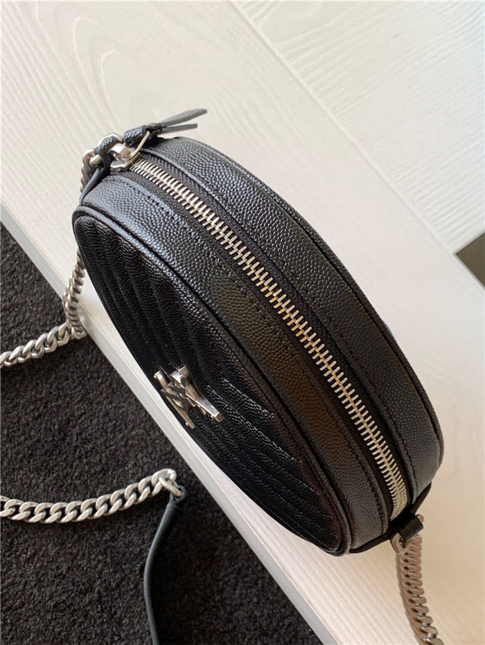 VINYLE ROUND CAMERA BAG IN CHEVRON-QUILTED GRAIN DE POUDRE EMBOSSED LEATHER High