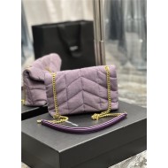 LOULOU PUFFER MINI BAG IN QUILTED DENIM AND SMOOTH LEATHER Lilac High