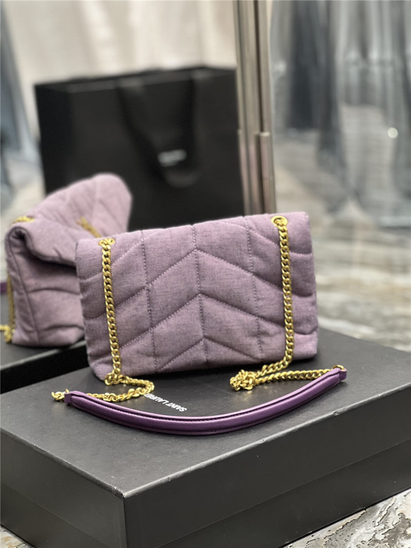 LOULOU PUFFER MINI BAG IN QUILTED DENIM AND SMOOTH LEATHER Lilac High