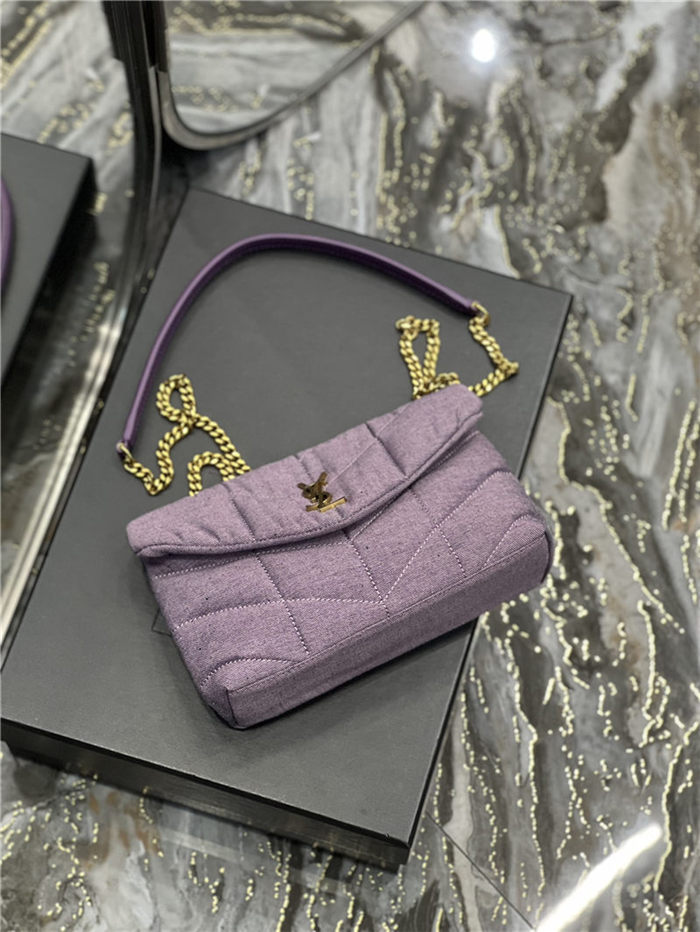 LOULOU PUFFER MINI BAG IN QUILTED DENIM AND SMOOTH LEATHER Lilac High