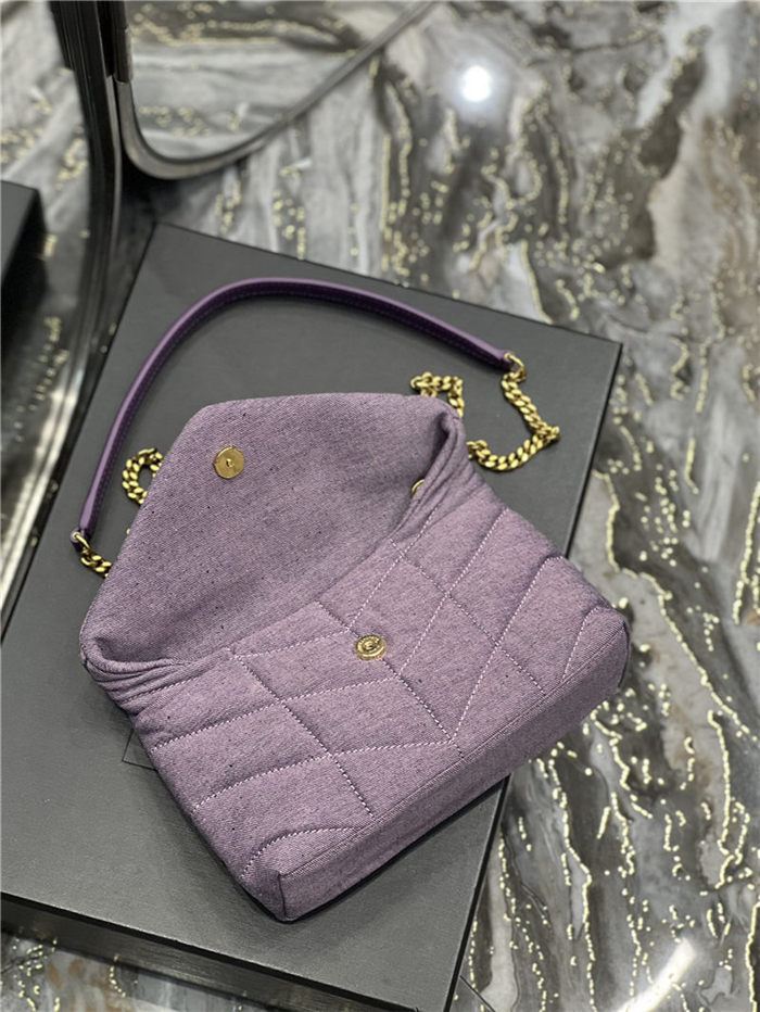 LOULOU PUFFER MINI BAG IN QUILTED DENIM AND SMOOTH LEATHER Lilac High