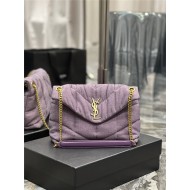 LOULOU PUFFER SMALL BAG IN QUILTED DENIM AND SMOOTH LEATHER Lilac High