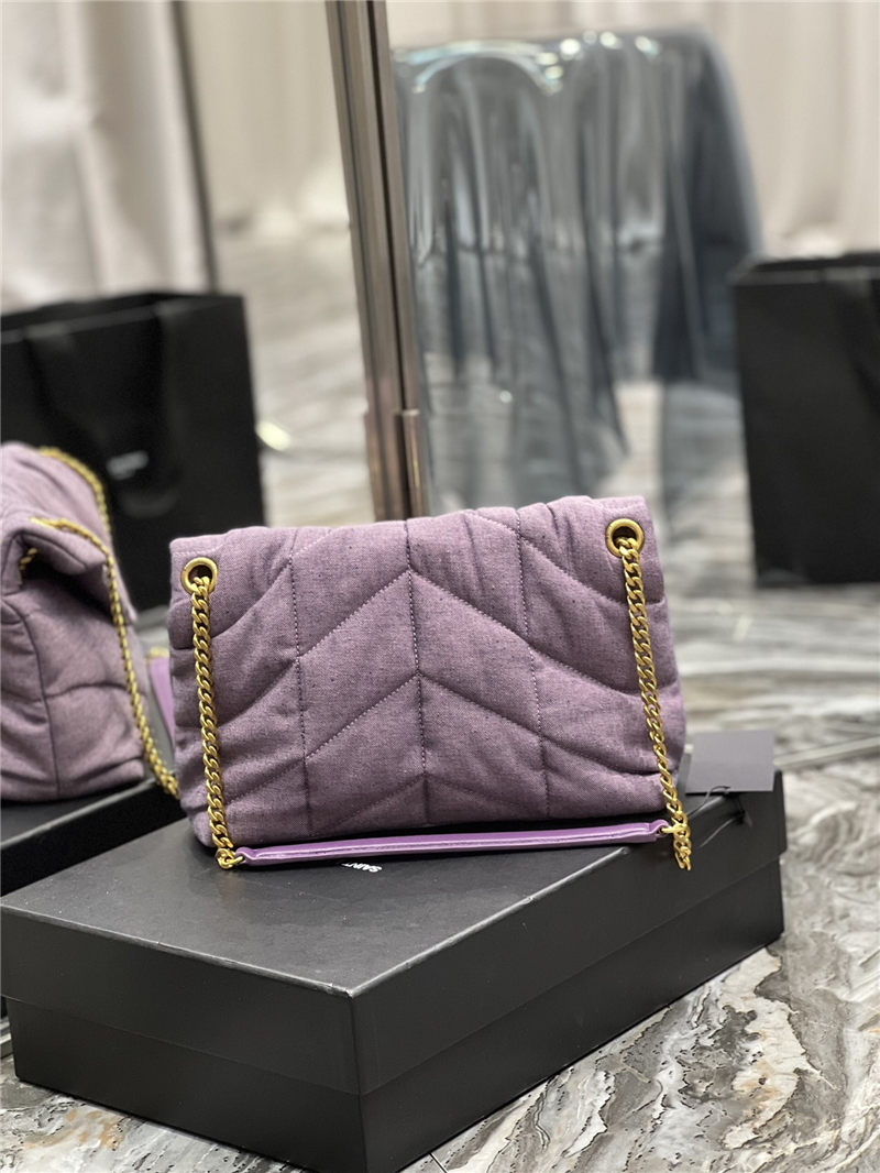 LOULOU PUFFER SMALL BAG IN QUILTED DENIM AND SMOOTH LEATHER Lilac High