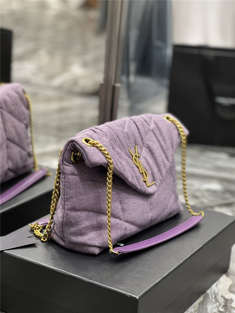 LOULOU PUFFER SMALL BAG IN QUILTED DENIM AND SMOOTH LEATHER Lilac High