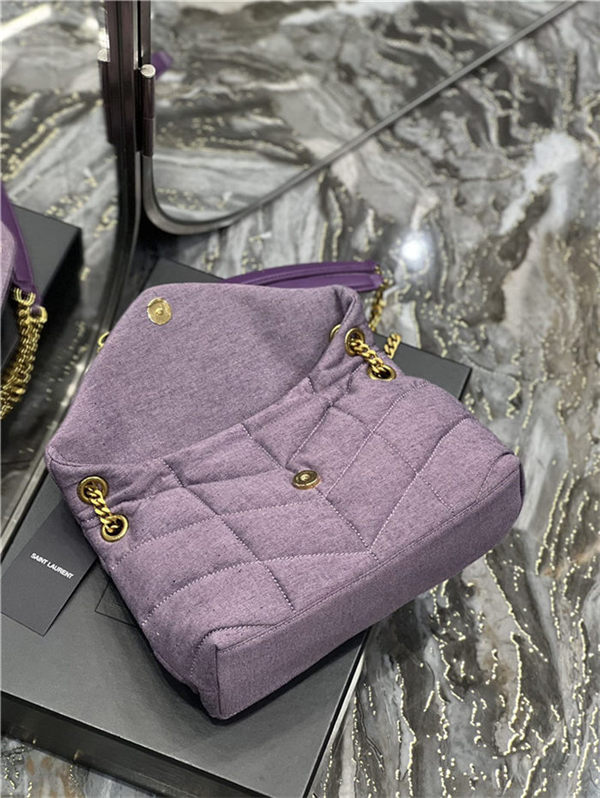 LOULOU PUFFER SMALL BAG IN QUILTED DENIM AND SMOOTH LEATHER Lilac High