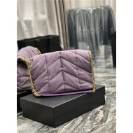 LOULOU PUFFER MEDIUM BAG IN QUILTED DENIM AND SMOOTH LEATHER Lilac High