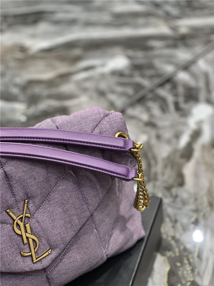 LOULOU PUFFER MEDIUM BAG IN QUILTED DENIM AND SMOOTH LEATHER Lilac High