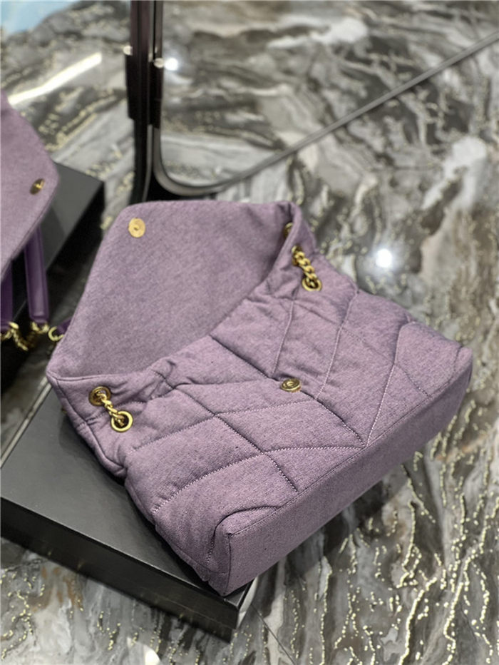 LOULOU PUFFER MEDIUM BAG IN QUILTED DENIM AND SMOOTH LEATHER Lilac High